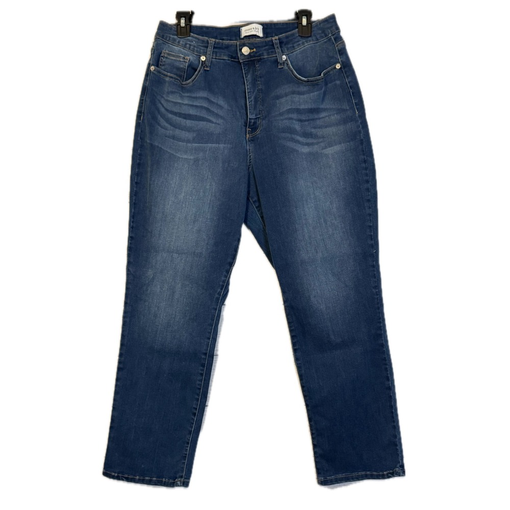 Crown & Ivy Jeans Women's 16 Curvy High Rise Straight Blue Stretch Denim